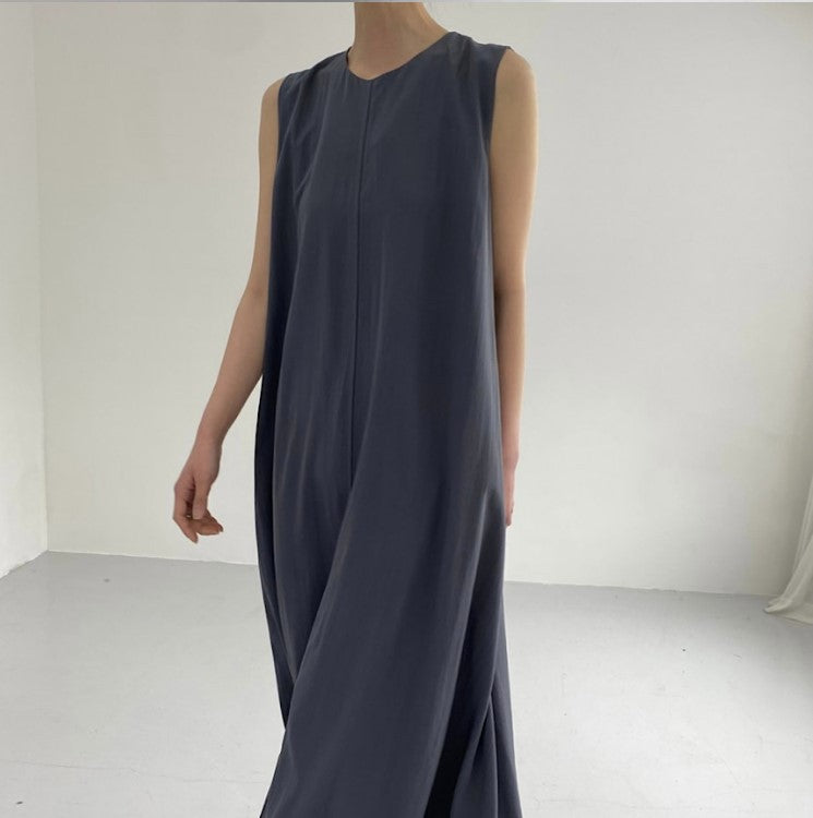 (25% Off Any Two Items) chic style loose hem sleeveless pumpkin long cotton linen dress