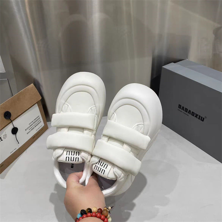 Ugly cute big head shoes velcro thick bottom small white shoes women