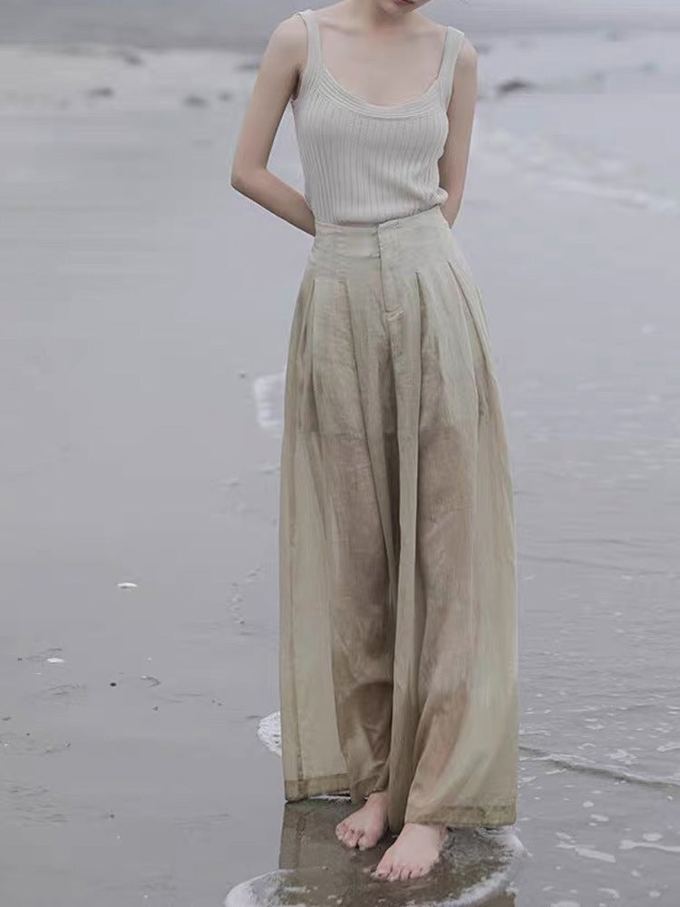 Linen Ruffles Design Sense Niche Tops Blouse Women's Mid-Length Loose Tops