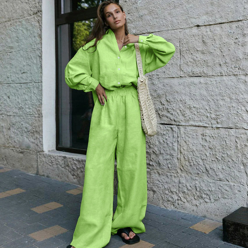 Cotton and linen long-sleeved trousers loose leisure suit ladies homewear