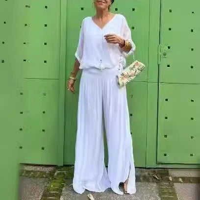 Elegant chiffon wide-leg pants two-piece set