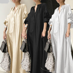 Cotton And Linen Dress Japanese Simple Loose Casual Long Dress Plus Size Women's Dress
