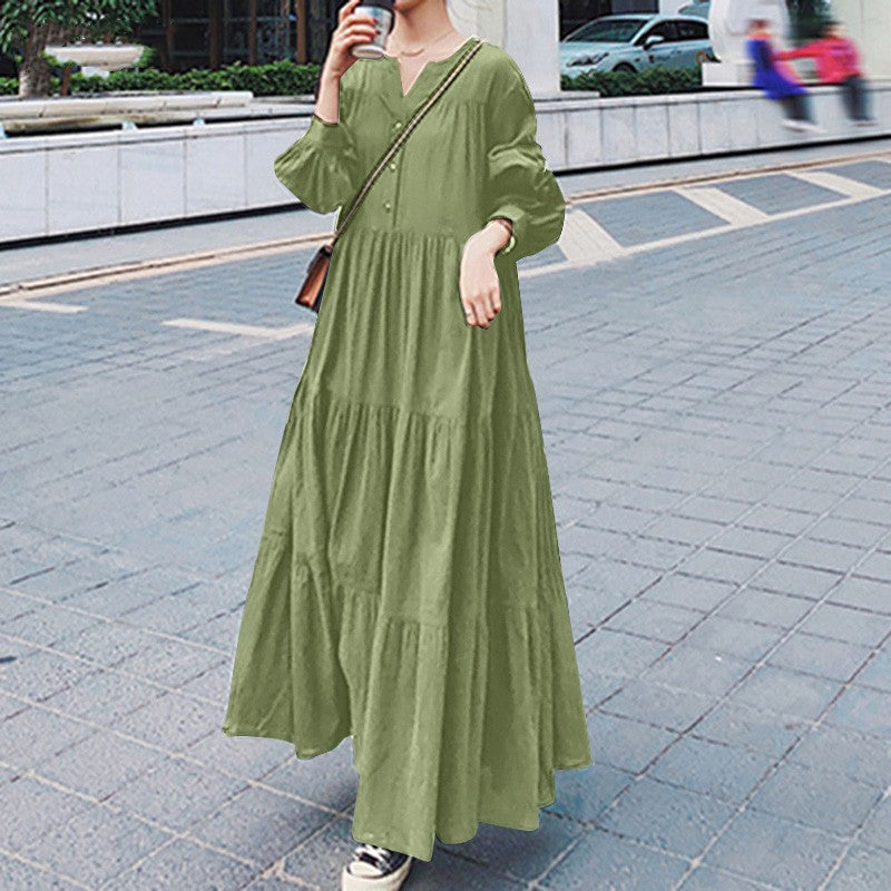 (30% Off Any Two Items)Swing Sleeve V-Neck Ruffle Loose Long Dresses