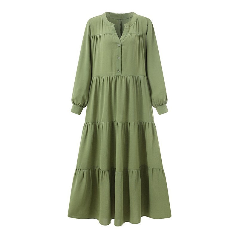 (30% Off Any Two Items)Swing Sleeve V-Neck Ruffle Loose Long Dresses