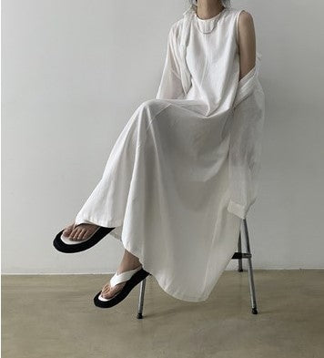 (25% Off Any Two Items) chic style loose hem sleeveless pumpkin long cotton linen dress