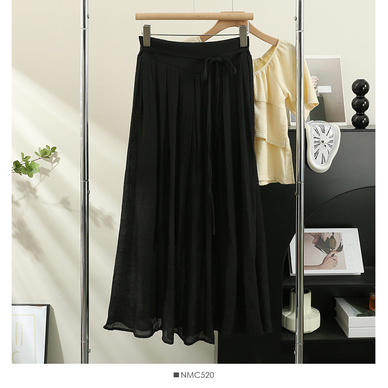 Cotton And Linen Wide Leg Skirt Pants 2024 Summer New High Waist Loose Casual Pants Skirt Thin Dagging Linen Skirt Pants Long Pants