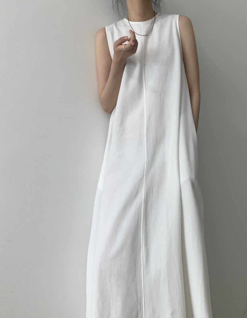 (25% Off Any Two Items) chic style loose hem sleeveless pumpkin long cotton linen dress