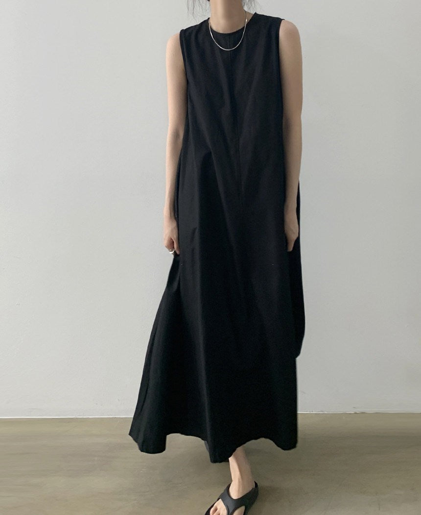 (25% Off Any Two Items) chic style loose hem sleeveless pumpkin long cotton linen dress