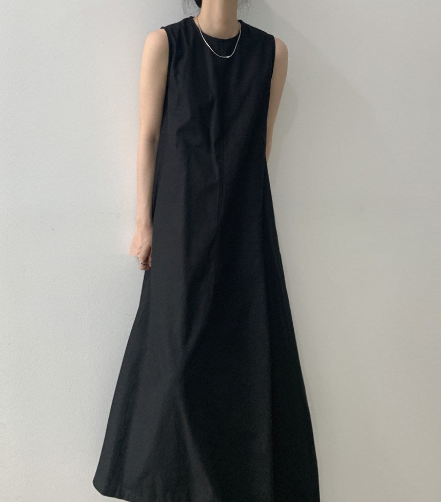 (25% Off Any Two Items) chic style loose hem sleeveless pumpkin long cotton linen dress