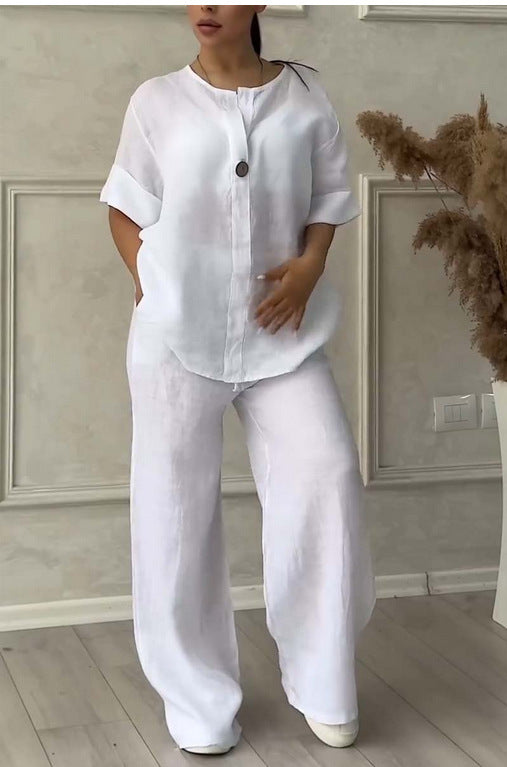 (25% Off Any Two Items)New women's fashion solid color cotton leisure suit