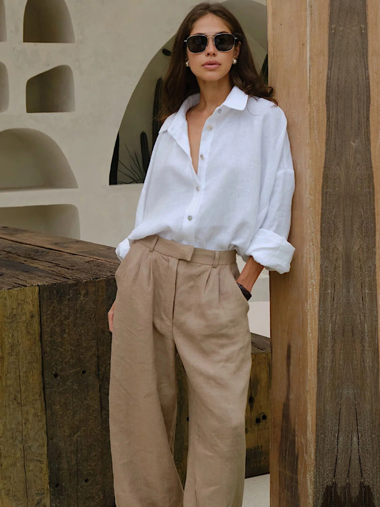 2025 Spring New Solid Color Button Long Sleeve Casual Shirt Women