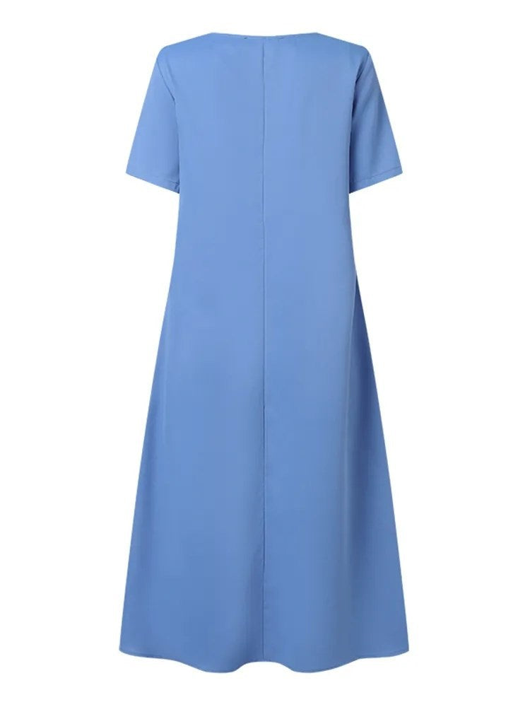 Casual Button Embellished Shrunken Pocket Midi Dress