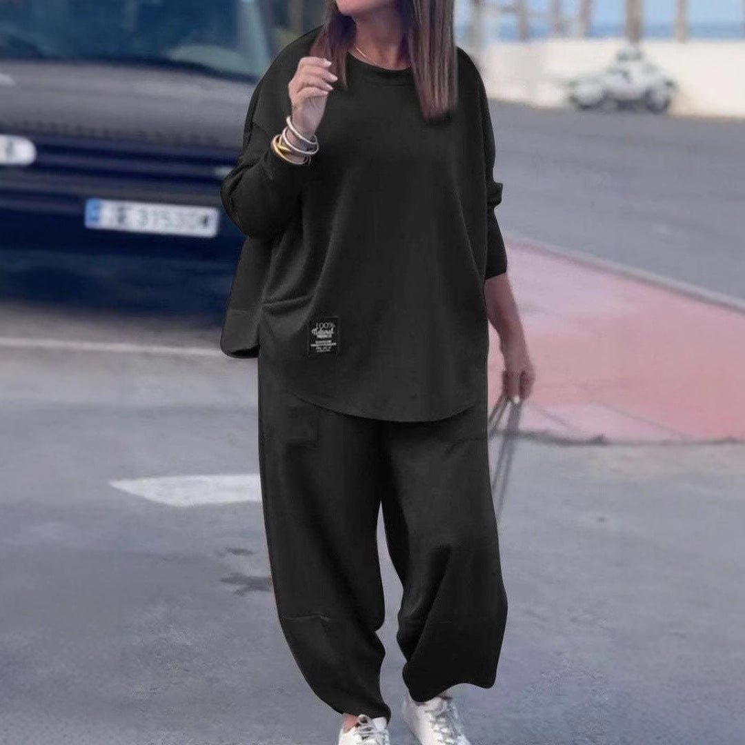 Autumn and winter new casual loose solid color sweater suit