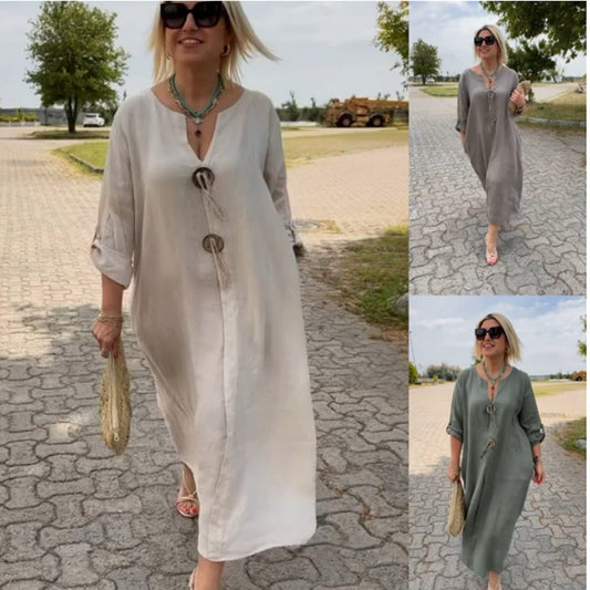 2025 New Casual Loose Women's Solid Color Simple Dresses