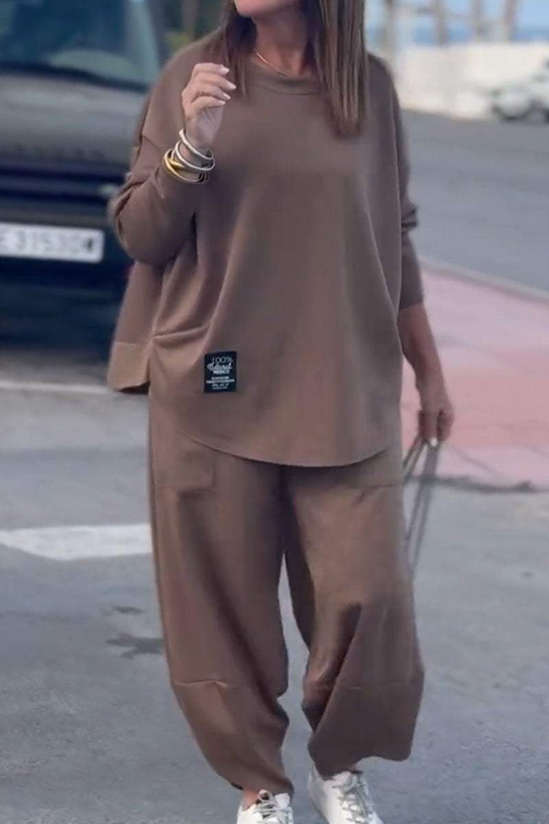 Autumn and winter new casual loose solid color sweater suit