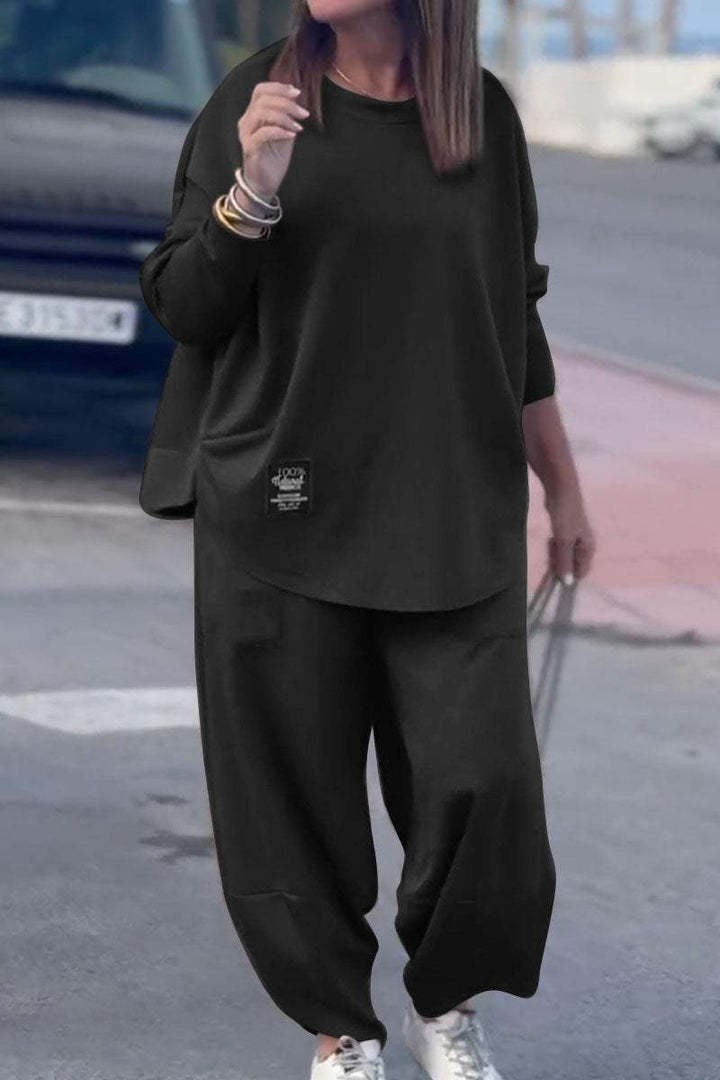 Autumn and winter new casual loose solid color sweater suit