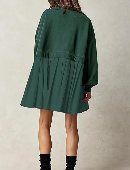 New women's false two pieces solid color color blocking loose pleated dresses