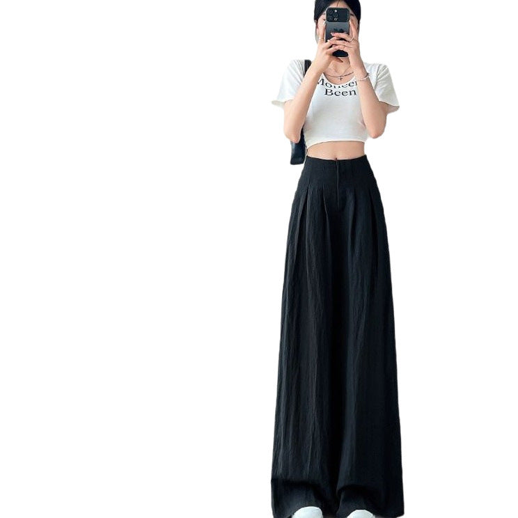 2025 summer thin section high waist loose drape lazy wind cool cotton trousers