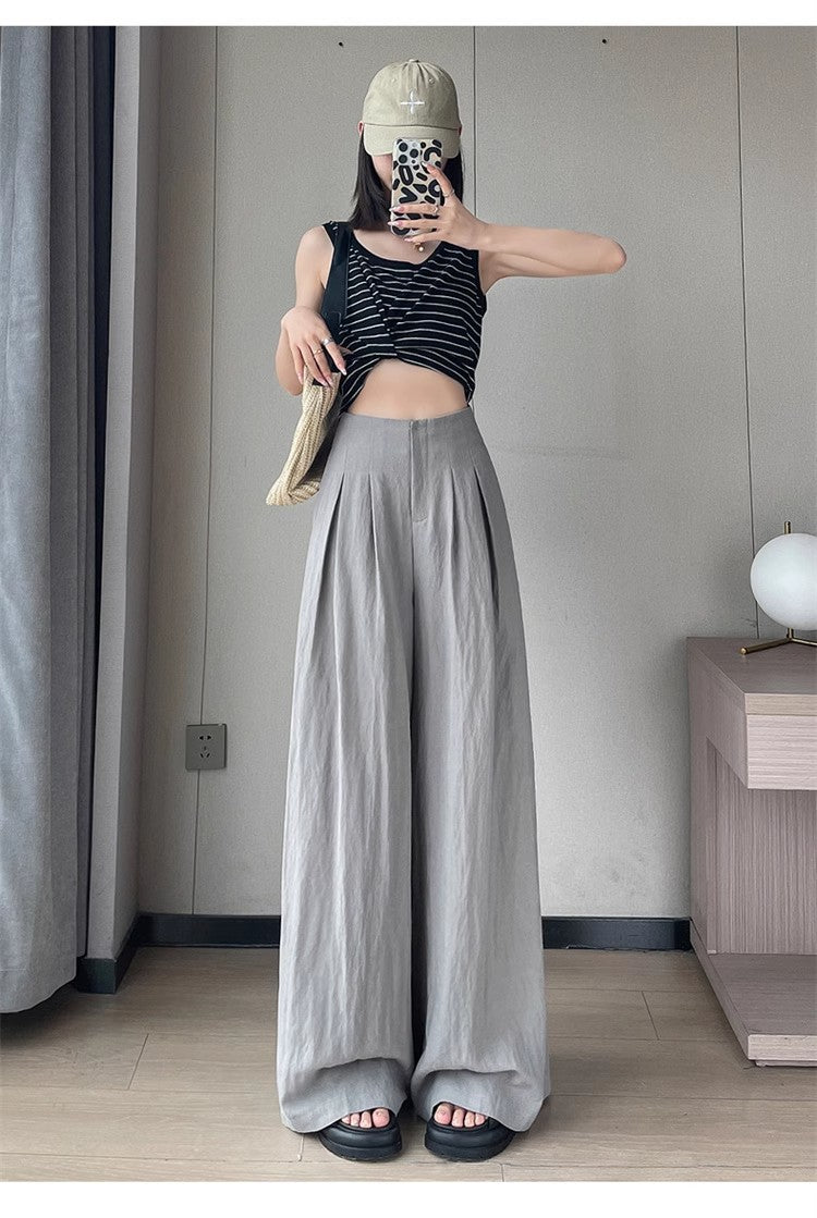 2025 summer thin section high waist loose drape lazy wind cool cotton trousers