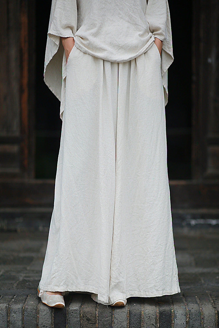 Linen Top Wide Leg Pants Set 3 Colours Literary Retro Cool Style