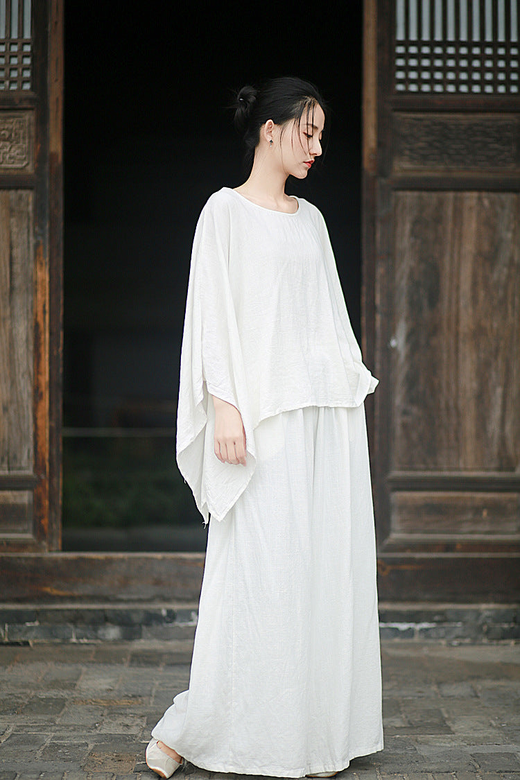 Linen Top Wide Leg Pants Set 3 Colours Literary Retro Cool Style