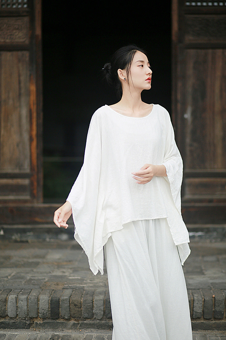 Linen Top Wide Leg Pants Set 3 Colours Literary Retro Cool Style