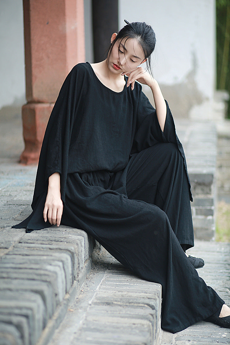 Linen Top Wide Leg Pants Set 3 Colours Literary Retro Cool Style