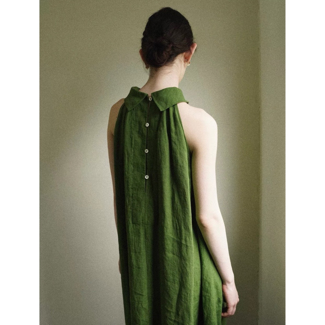 Linen Sandwashed Textured Hanging Neck Dress Summer