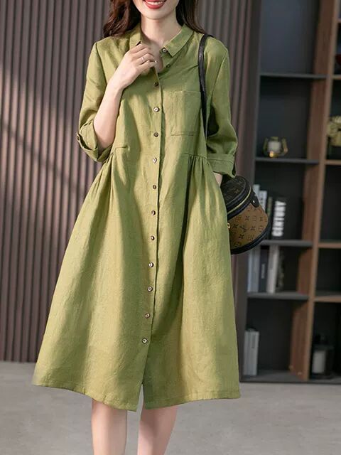 Elegant French Linen Shirt Dress Designer Niche Solid Colour Dresses