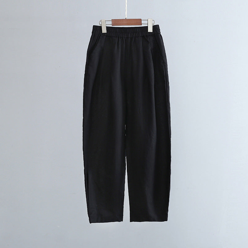 New cotton and linen women's pants, loose and versatile, slim sand-washed linen bloomers