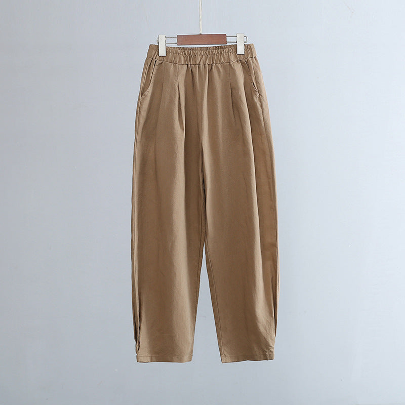 New cotton and linen women's pants, loose and versatile, slim sand-washed linen bloomers