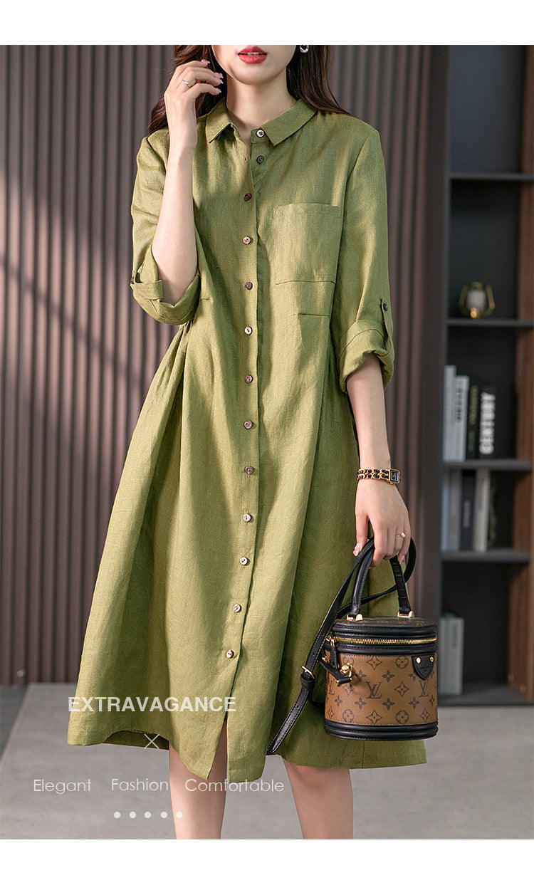 Elegant French Linen Shirt Dress Designer Niche Solid Colour Dresses