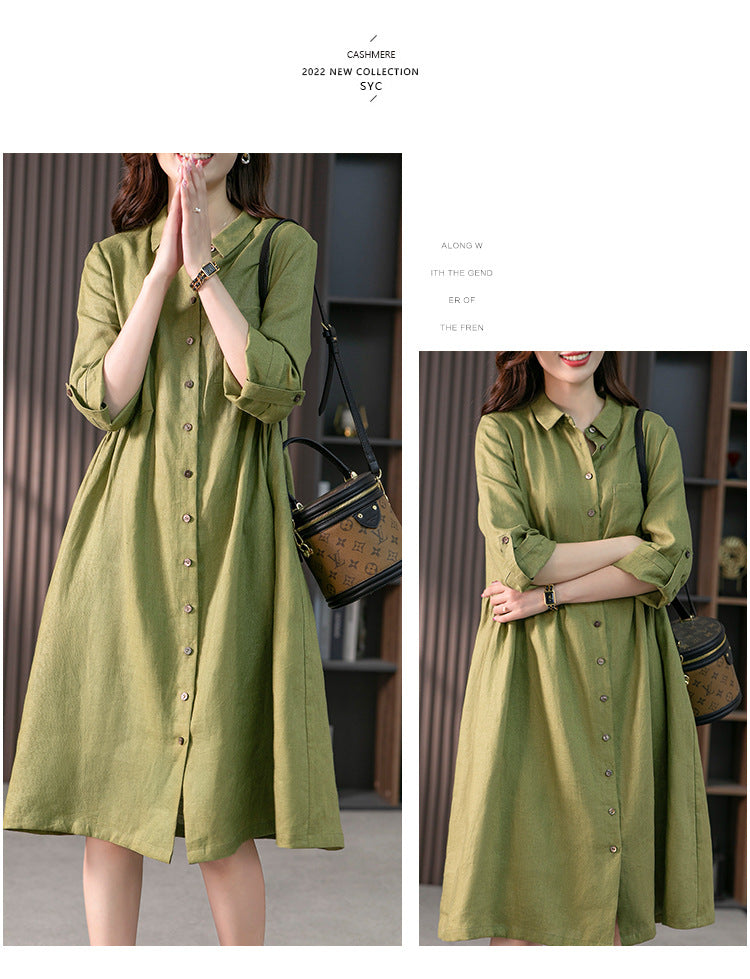 Elegant French Linen Shirt Dress Designer Niche Solid Colour Dresses