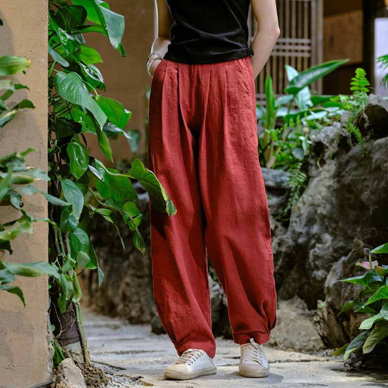 New cotton and linen women's pants, loose and versatile, slim sand-washed linen bloomers