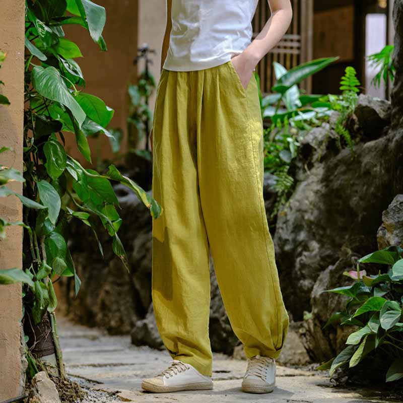 New cotton and linen women's pants, loose and versatile, slim sand-washed linen bloomers