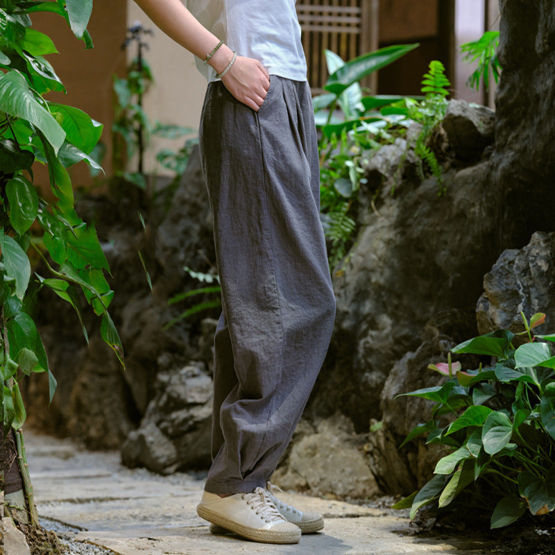 New cotton and linen women's pants, loose and versatile, slim sand-washed linen bloomers
