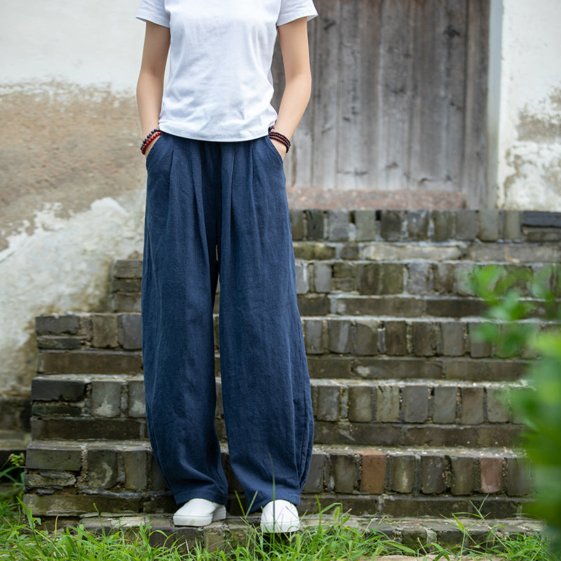 New cotton and linen women's pants, loose and versatile, slim sand-washed linen bloomers