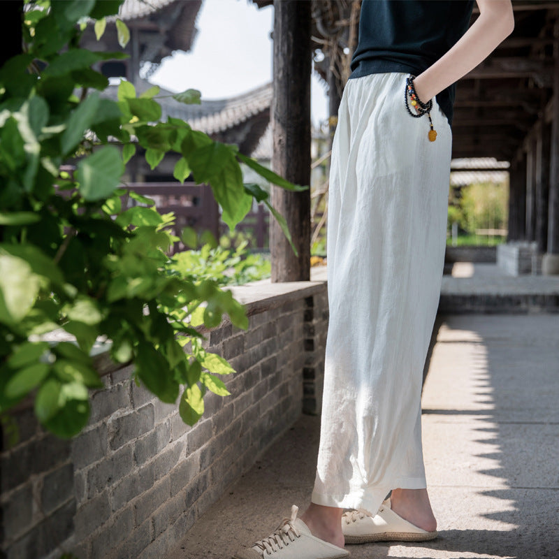 New cotton and linen women's pants, loose and versatile, slim sand-washed linen bloomers