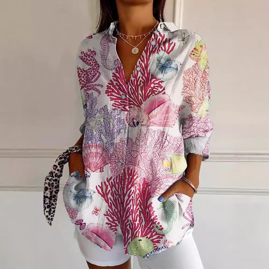 Summer Trend Long Sleeve Shirt Flower Pattern Print 3D Shirt