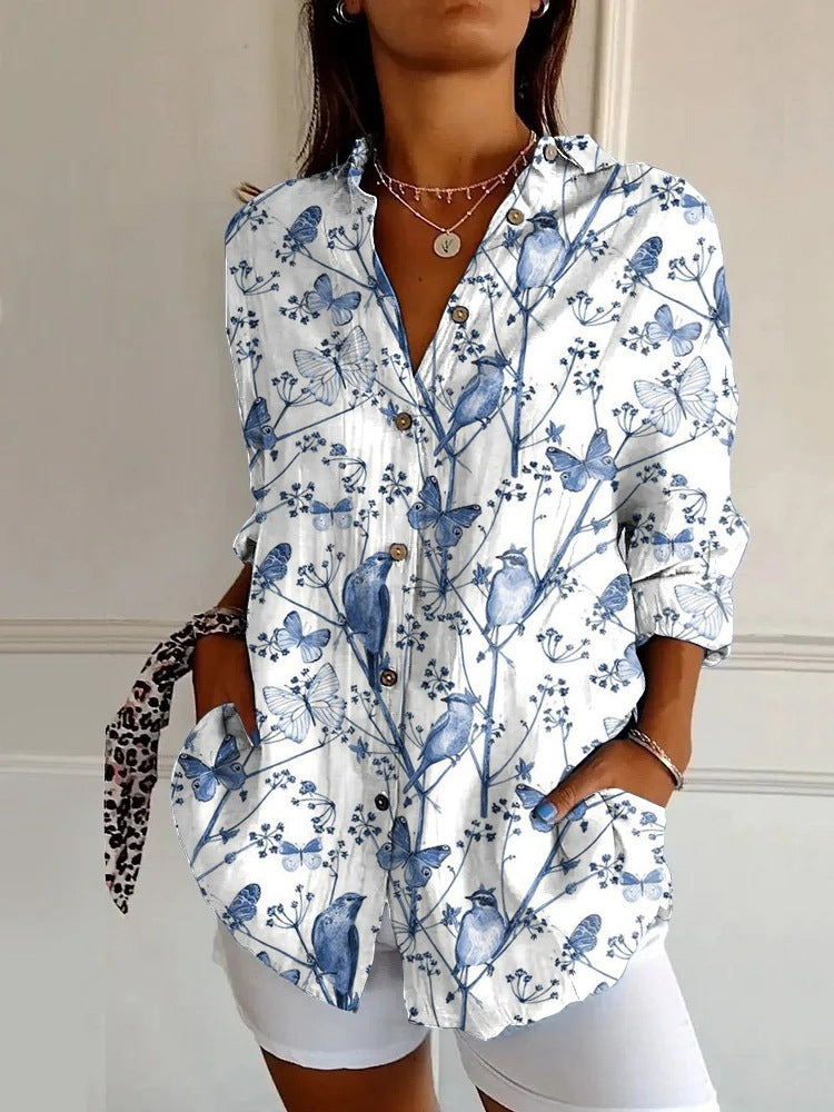 Summer Trend Long Sleeve Shirt Flower Pattern Print 3D Shirt