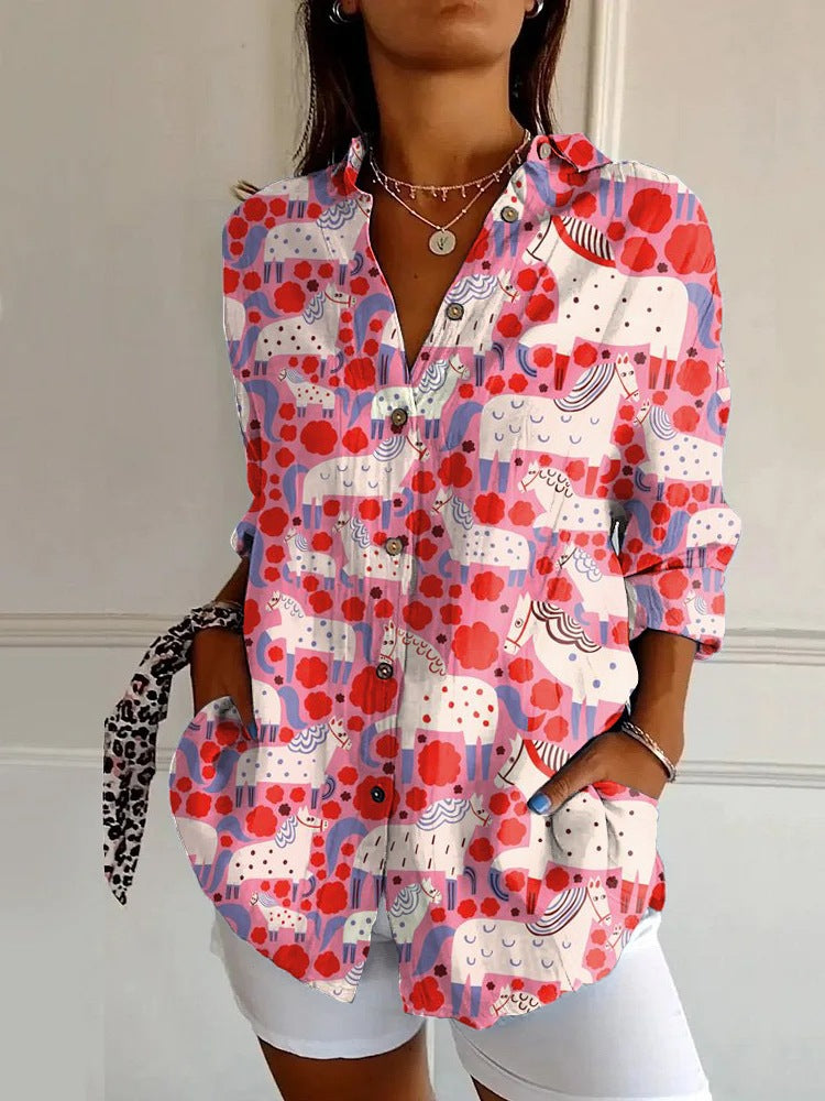 Summer Trend Long Sleeve Shirt Flower Pattern Print 3D Shirt
