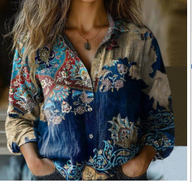 Summer Trend Long Sleeve Shirt Flower Pattern Print 3D Shirt