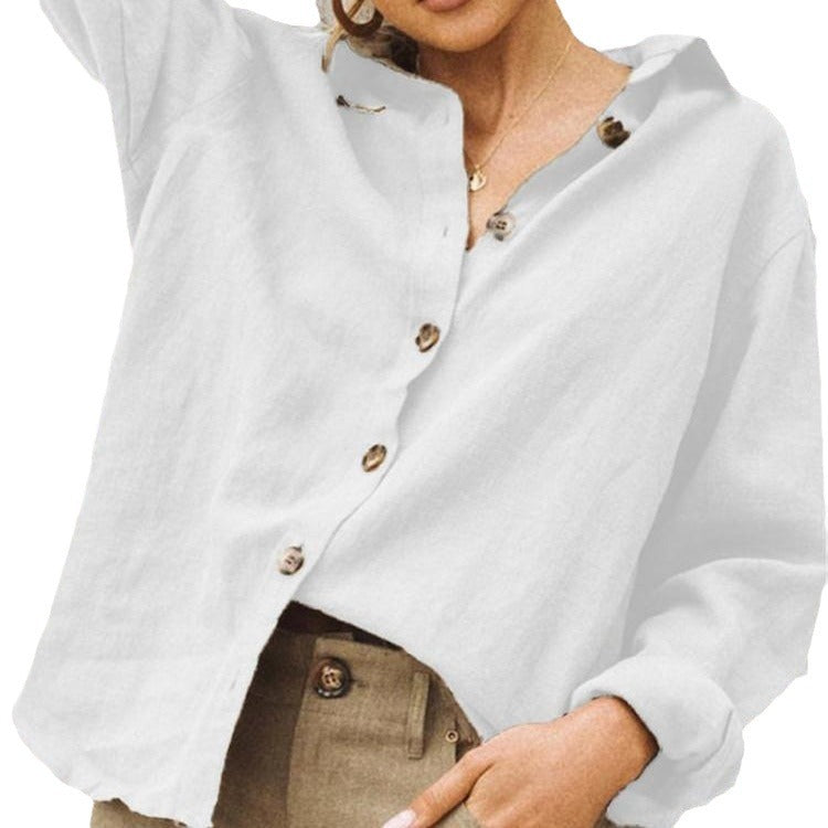 Fashion Lapel Long Sleeve Cotton Loose Women's Shirt