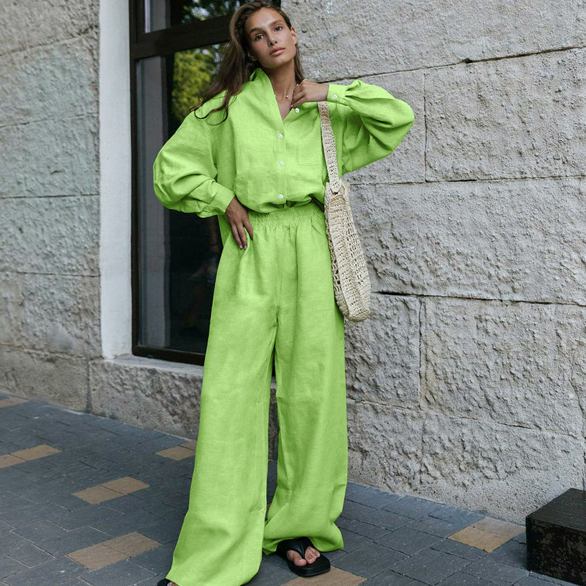 Cotton and linen long-sleeved trousers loose leisure suit ladies homewear