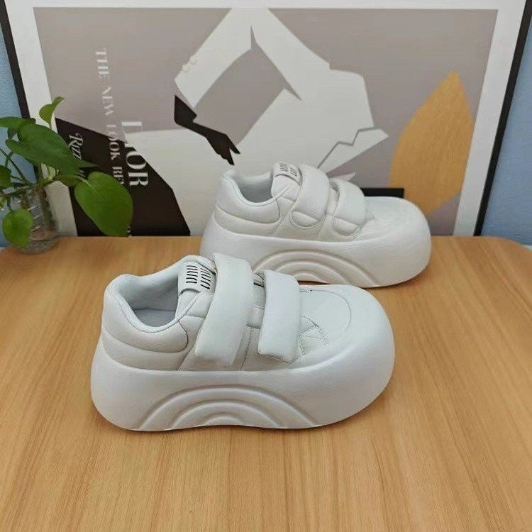 Ugly cute big head shoes velcro thick bottom small white shoes women