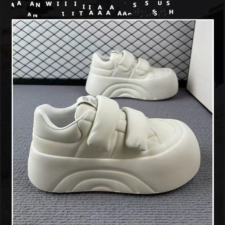 Ugly cute big head shoes velcro thick bottom small white shoes women