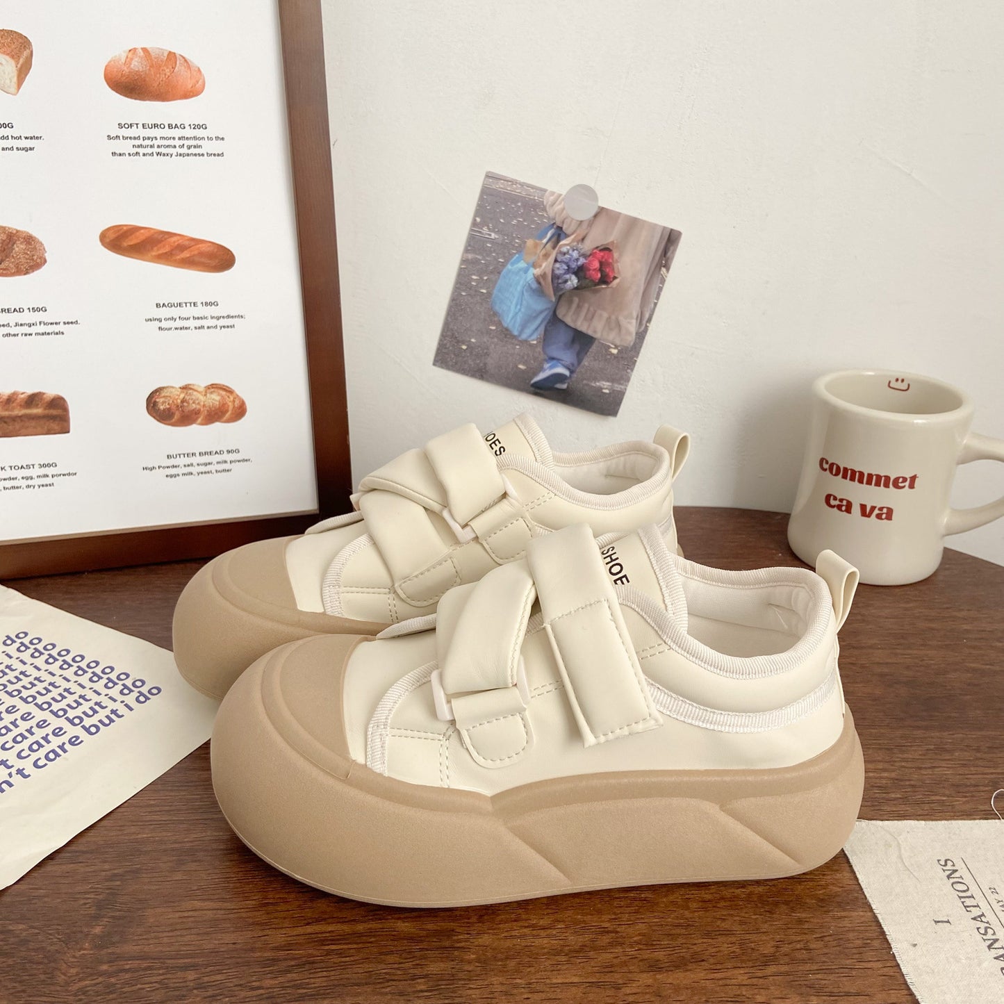 Cream velcro white shoes women