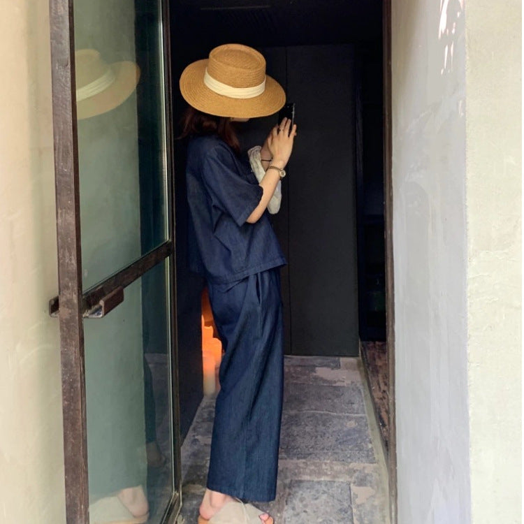 Summer thin straight nine-minute wide-leg trousers tencel trousers