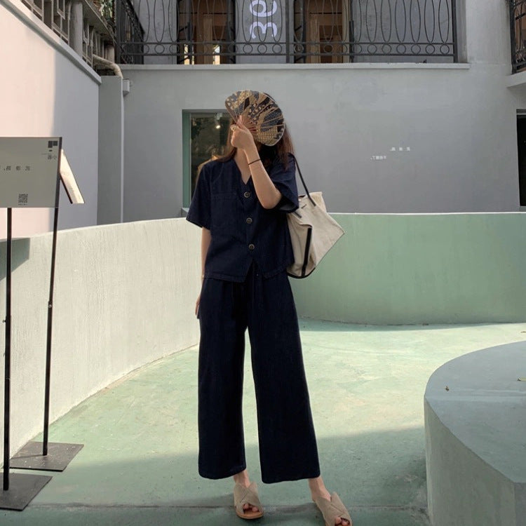 Summer thin straight nine-minute wide-leg trousers tencel trousers