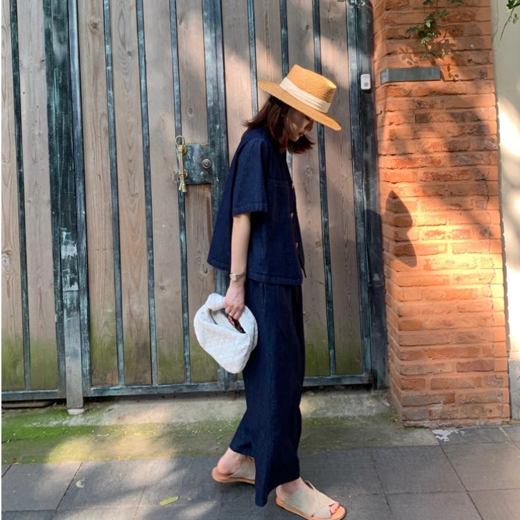 Summer thin straight nine-minute wide-leg trousers tencel trousers